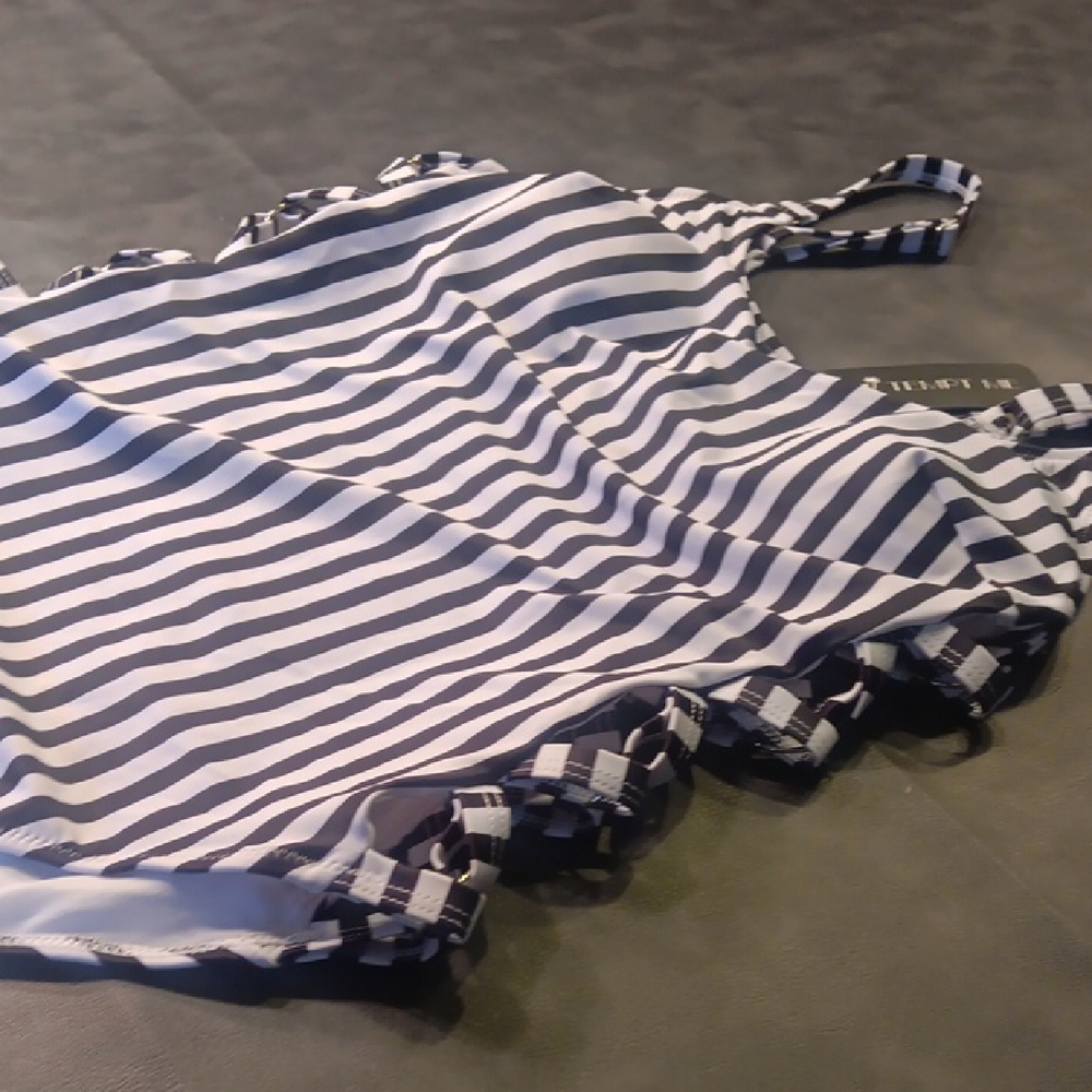 NWT. Tempt Me Balck And White Striped One-Piece Swimsuit With Sexy Side Lace-up - Picture 7 of 11